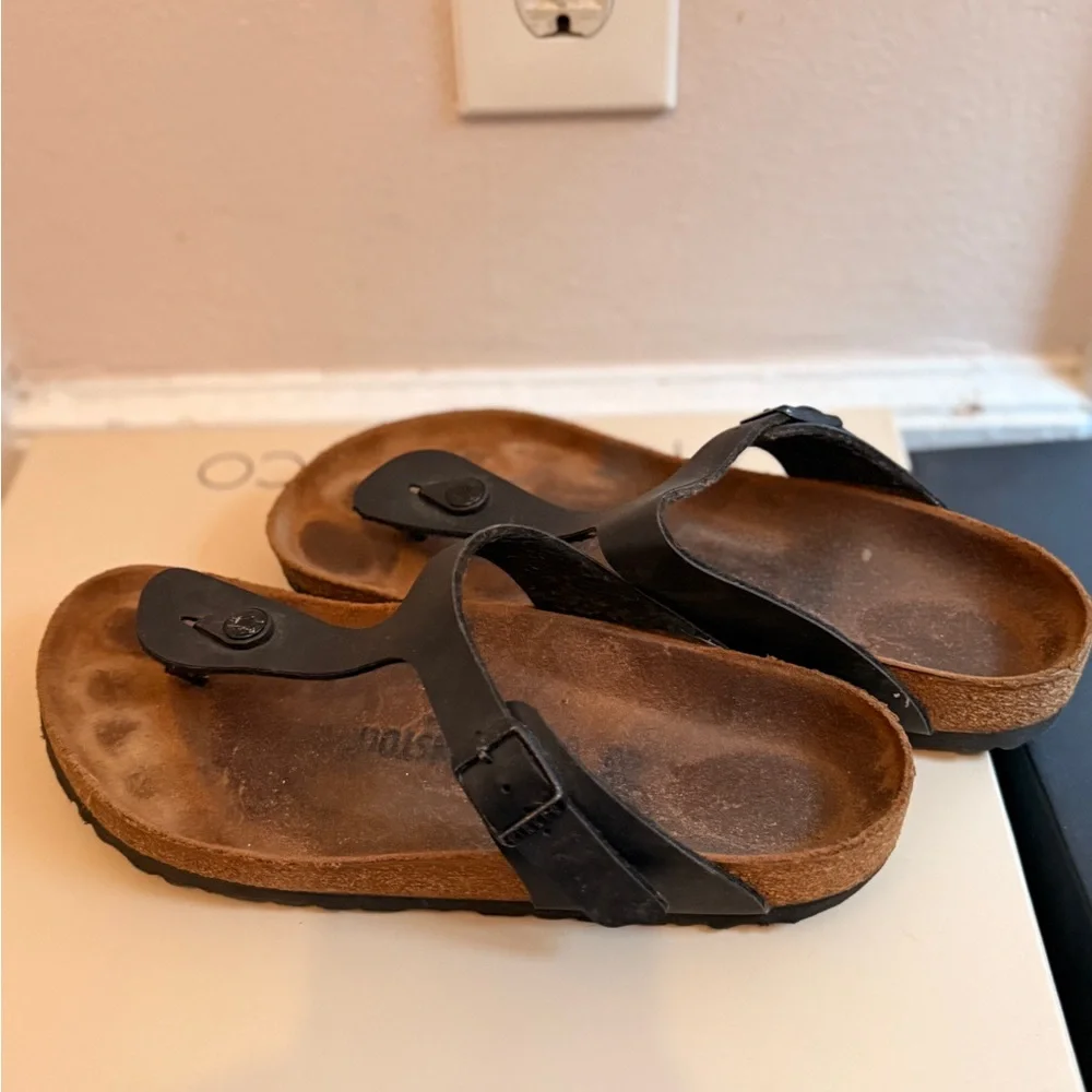 Birkenstock gizeh Black Leather Sandals size 40 - Picture 3 of 4